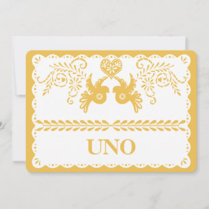 Papel Picado Tischnummer Gold Fiesta Dove Heart