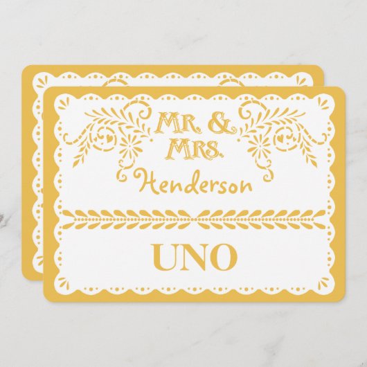 Papel Picado Tischnummer Gold Fiesta Wedding (Vorne/Hinten)