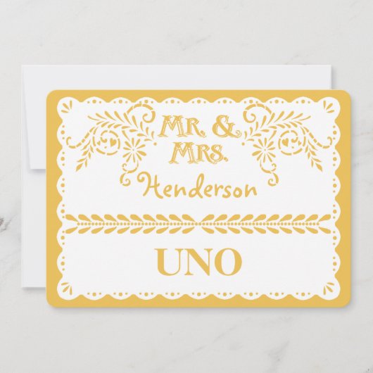 Papel Picado Tischnummer Gold Fiesta Wedding (Vorderseite)