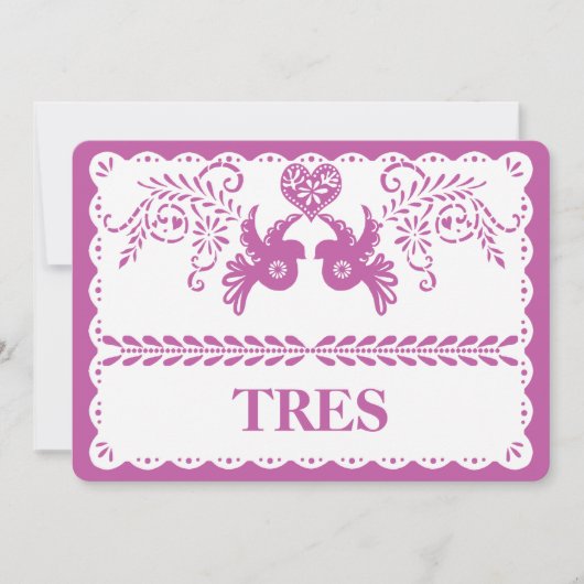 Papel Picado Tres Drei Tischnummern Gold Fiesta (Vorderseite)