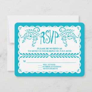 Papel Picado UAWG Blue Aqua Fiesta Wedding Banner RSVP Karte