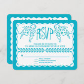 Papel Picado UAWG Blue Pool Fiesta Wedding Banner RSVP Karte (Vorne/Hinten)