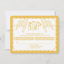 Papel Picado UAWG Gold Fiesta Wedding Banner RSVP Karte