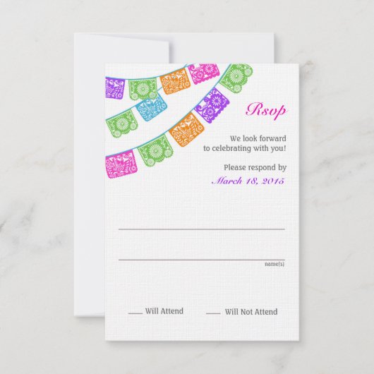 Papel Picado UAwg Multicolor RSVP Karte (Vorderseite)