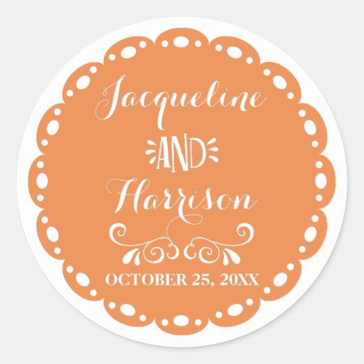 Papel Picado Umschlag Aufkleber Orange Fiesta Wedd (Vorderseite)