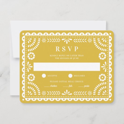 Papel Picado Warm Yellow | RSVP-Karte für Hochzeit RSVP Karte (Vorderseite)