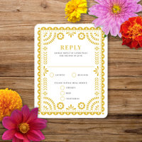 Papel Picado Warm Yellow | RSVP-Karte für Hochzeit