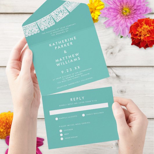 Papel Picado Wedding Banner Aqua All In One Einladung