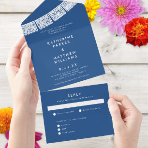 Papel Picado Wedding Banner Blue All In One Einladung