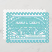 Papel Picado Wedding Blue Einladung (Vorne/Hinten)