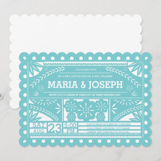 Papel Picado Wedding Blue Einladung (Vorne/Hinten)