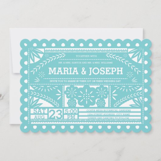 Papel Picado Wedding Blue Einladung (Vorderseite)
