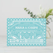 Papel Picado Wedding Blue Einladung (Stehend Vorderseite)