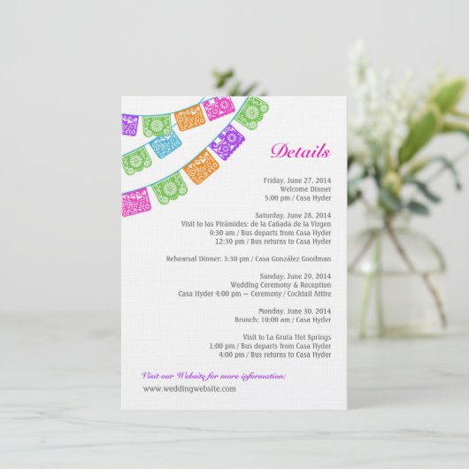 Papel Picado Wedding Details Umschließung Multicol Begleitkarte (Stehend Vorderseite)