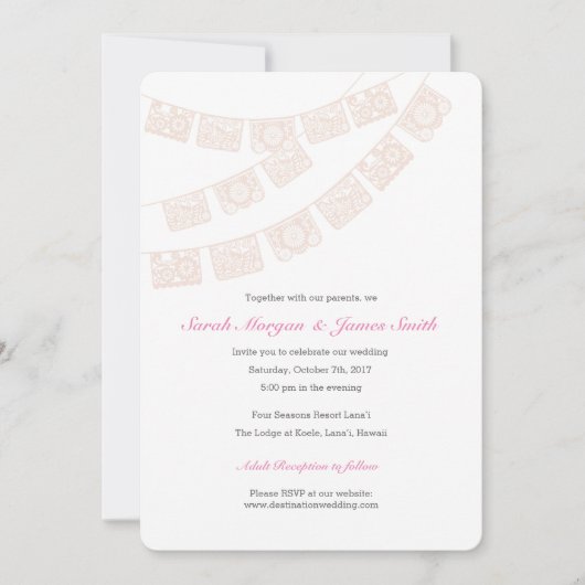 Papel Picado Wedding Party Einladen Rosa Einladung (Vorderseite)