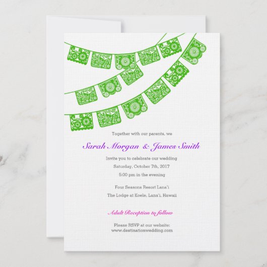 Papel Picado Wedding Party laden Green ein Einladung (Vorderseite)