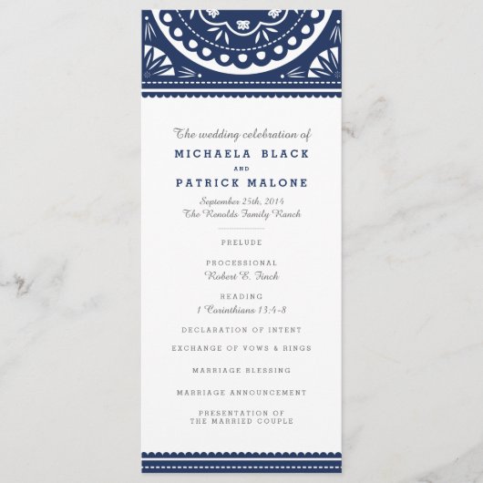 Papel Picado Wedding Program - Navy Programm (Vorderseite)