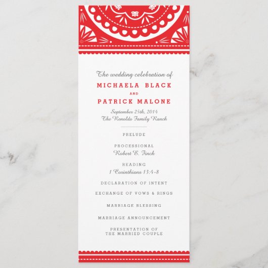Papel Picado Wedding Program - Red - Programm (Vorderseite)