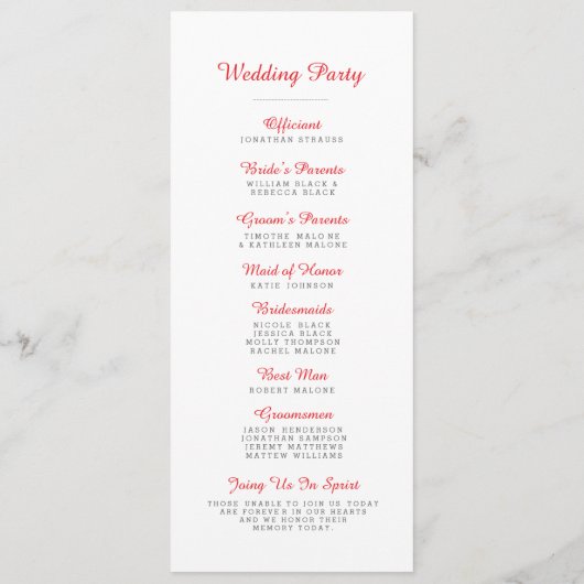 Papel Picado Wedding Program - Red - Programm (Rückseite)