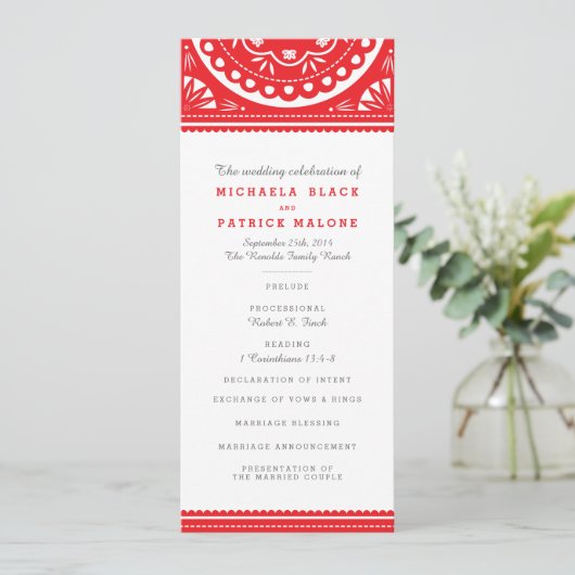 Papel Picado Wedding Program - Red - Programm (Stehend Vorderseite)