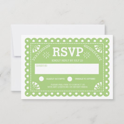 Papel Picado Wedding RSVP Green (Vorderseite)