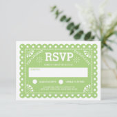 Papel Picado Wedding RSVP Green (Stehend Vorderseite)