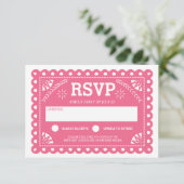 Papel Picado Wedding RSVP Pink Karte (Stehend Vorderseite)
