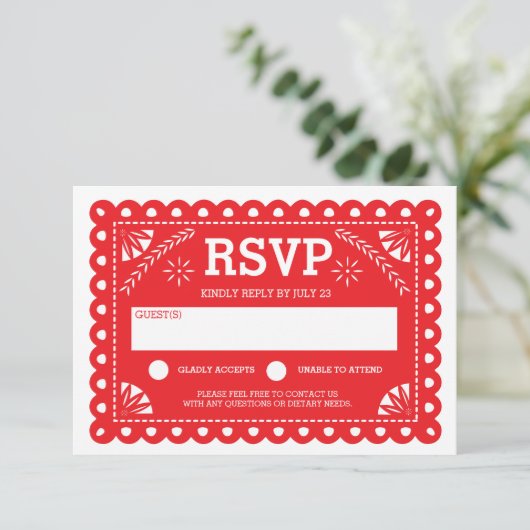 Papel Picado Wedding RSVP Red (Stehend Vorderseite)