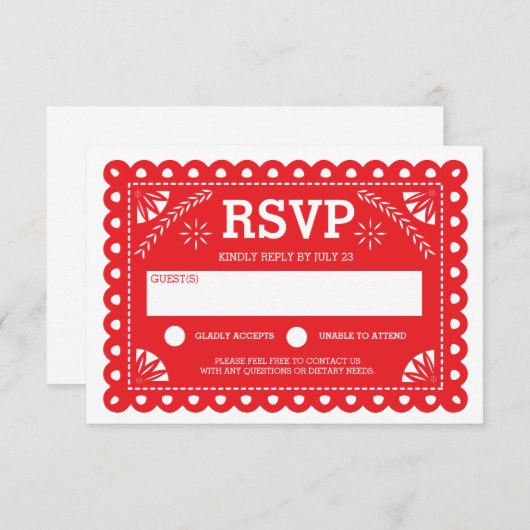 Papel Picado Wedding RSVP Red (Vorne/Hinten)