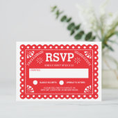 Papel Picado Wedding RSVP Red Karte (Stehend Vorderseite)