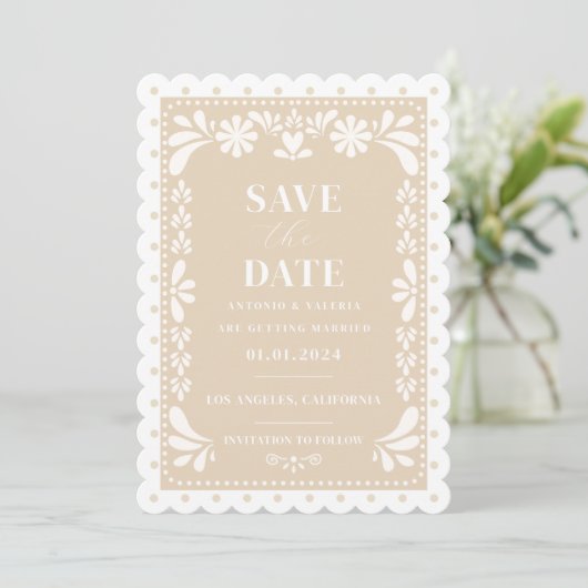 Papel Picado Wedding Save the Date Einladung (Stehend Vorderseite)