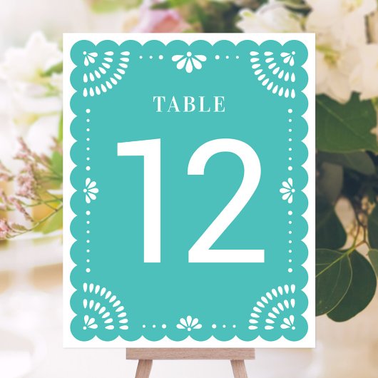 Papel Picado Wedding Tischnummer, Türkis