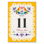 Papel Picado Yellow Nuestra Boda Spanish Wedding Tischnummer (Vorderseite)