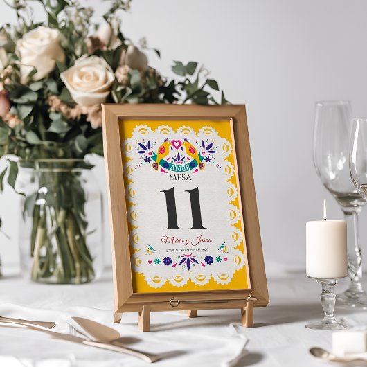 Papel Picado Yellow Nuestra Boda Spanish Wedding Tischnummer