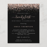 PAPER 21st Party Black Einladung Flyer<br><div class="desc">PAPER Rose Glitter 21st Party Black Einladung. A great value PAPER (not card) alternative WITHOUT ENWICKES at SMALLER size 4.5" x 5.6" and at budget price. (Standard A6 enwickes are the nearest size to fit) A border of rose gold glitter is at the top on each side and a ordy...</div>