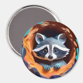 Paper Art Baby Raccoon in Tree 3D Magnet (Vorderseite/Rückseite)