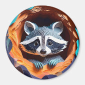 Paper Art Baby Raccoon in Tree 3D Magnet (Vorne)