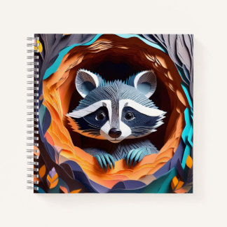Paper Art Baby Raccoon in Tree 3D Notizblock