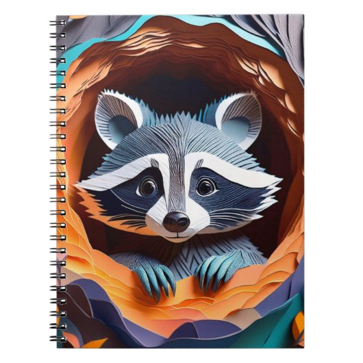 Paper Art Baby Raccoon in Tree 3D Notizblock (Vorderseite)
