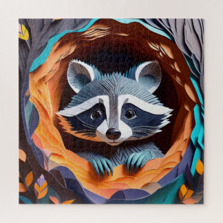 Paper Art Baby Raccoon in Tree 3D Puzzle