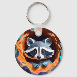 Paper Art Baby Raccoon in Tree 3D Schlüsselanhänger
