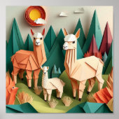Paper Art Origami Alpacas Scene 3D Poster (Vorne)