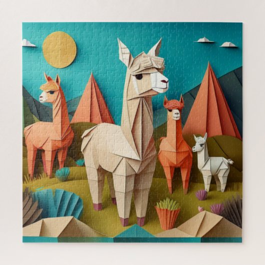 Paper Art Origami Alpacas Scene 3D Puzzle (Vertikal)