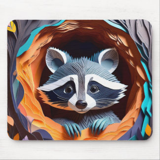 Paper Art Origami Baby Raccoon in Tree 3D Mousepad