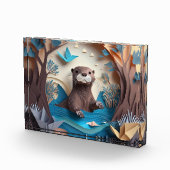 Paper Art Origami Otter in Water 3D Fotoblock (Rechts)