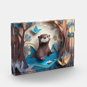 Paper Art Origami Otter in Water 3D Fotoblock (Links)