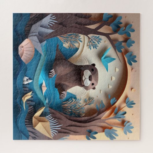 Paper Art Origami Otter in Water 3D Puzzle (Horizontal)