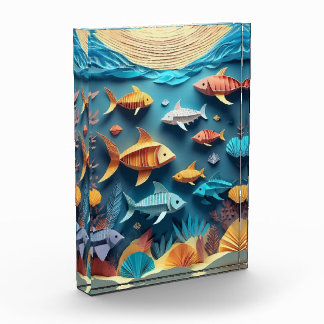 Paper Art Origami Sea Life Scene 3D Fotoblock