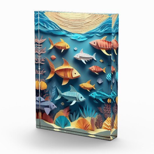 Paper Art Origami Sea Life Scene 3D Fotoblock (Rechts)