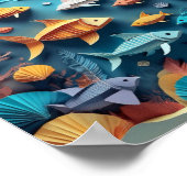 Paper Art Origami Sea Life Scene 3D Poster (Ecke)
